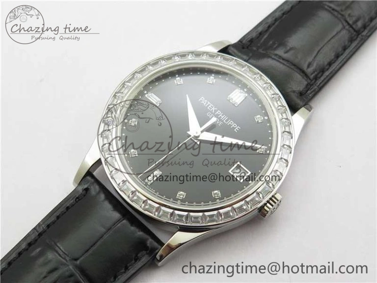 Calatrava 5298P-012 SS T Diamonds Bezel ZF 1:1 Best Edition Black Dial on Black Leather Strap A324CS FashionForward 8874
