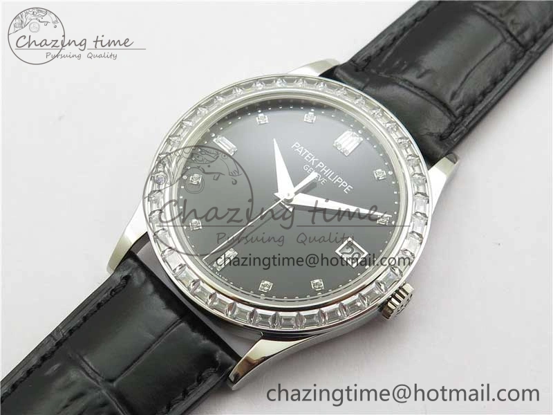 Calatrava 5298P-012 SS T Diamonds Bezel ZF 1:1 Best Edition Black Dial on Black Leather Strap A324CS FashionForward 8874
