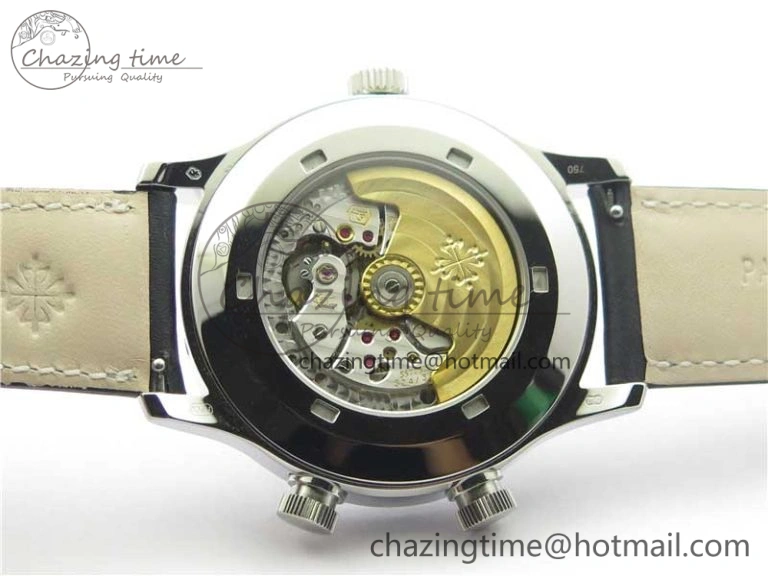Packable Calatrava 5524 Pilot Travel Time SS GRF Black Dial on Black Leather Strap A324 V 8916