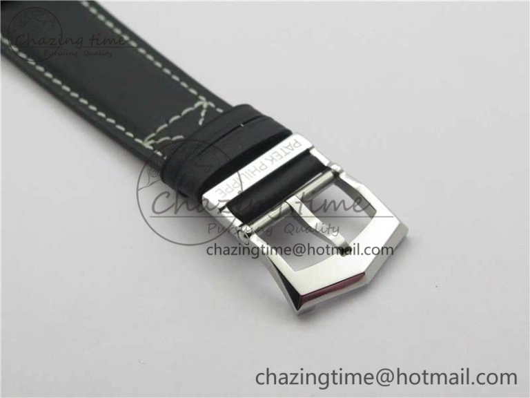 Supportive Calatrava 5524 Pilot Travel Time SS GRF Blue Dial on Black Leather Strap A324 V 8913