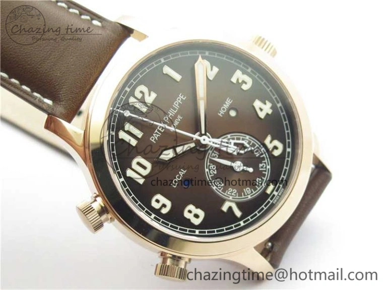 Calatrava 5524R Pilot Travel Time RG GRF Brown Dial on Brown Leather Strap A324 V MultiPurpose 8917