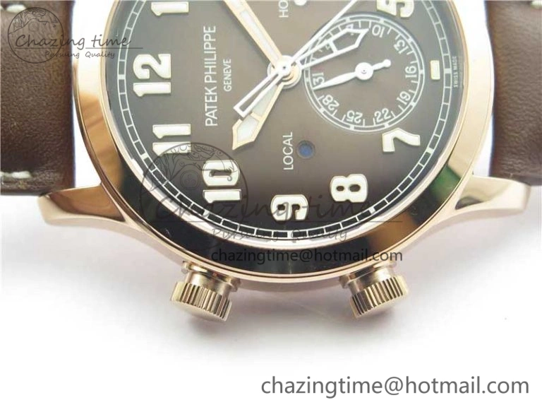 Calatrava 5524R Pilot Travel Time RG GRF Brown Dial on Brown Leather Strap A324 V MultiPurpose 8917