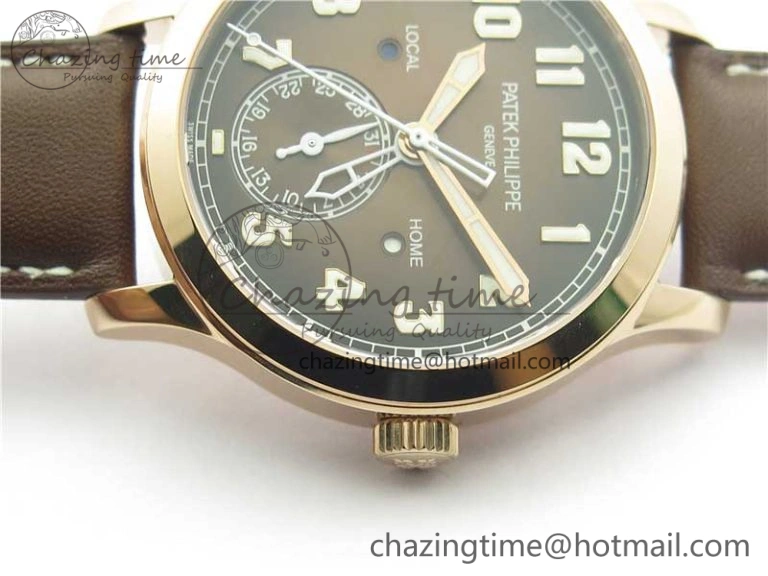 Calatrava 5524R Pilot Travel Time RG GRF Brown Dial on Brown Leather Strap A324 V MultiPurpose 8917