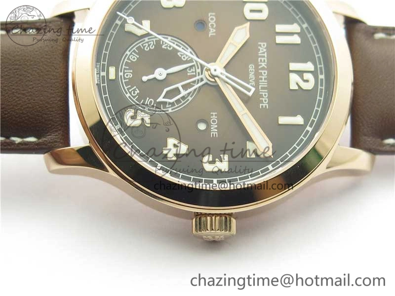 Calatrava 5524R Pilot Travel Time RG GRF Brown Dial on Brown Leather Strap A324 V MultiPurpose 8917