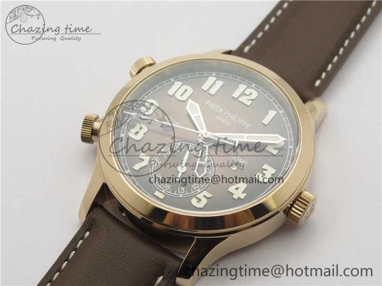 Calatrava 5524R Pilot Travel Time RG GRF Brown Dial on Brown Leather Strap A324 V MultiPurpose 8917
