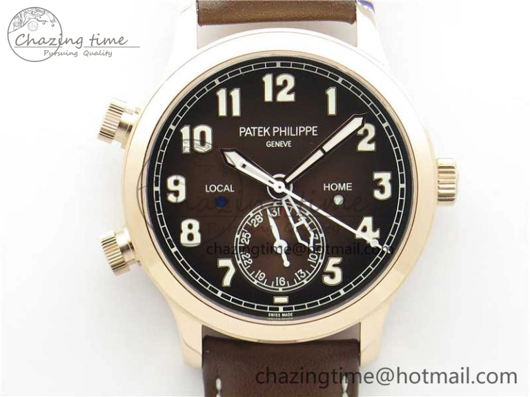 Calatrava 5524R Pilot Travel Time RG GRF Brown Dial on Brown Leather Strap A324 V MultiPurpose 8917