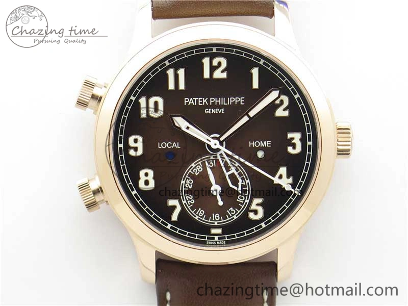 Calatrava 5524R Pilot Travel Time RG GRF Brown Dial on Brown Leather Strap A324 V MultiPurpose 8917