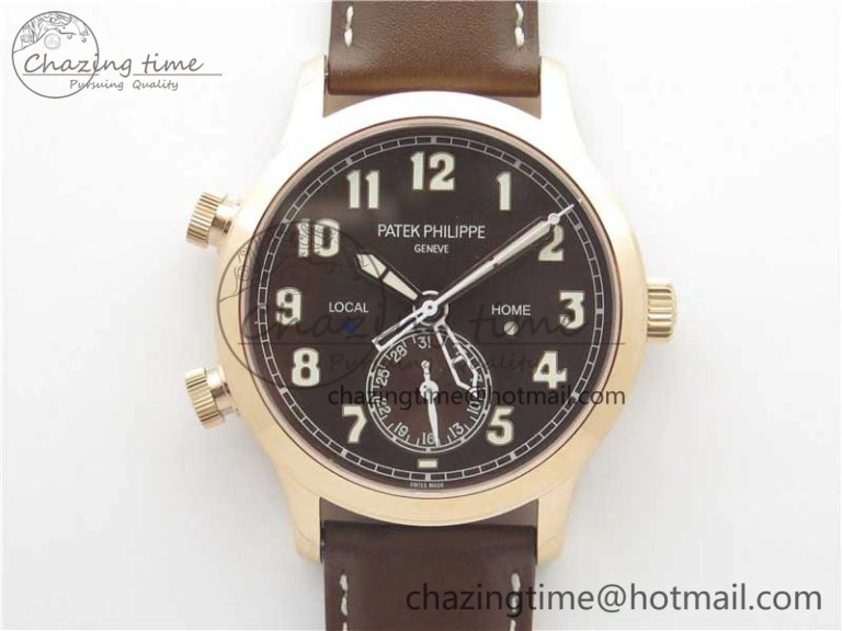 Calatrava 5524R Pilot Travel Time RG GRF Brown Dial on Brown Leather Strap MIYOTA Sleek 7155