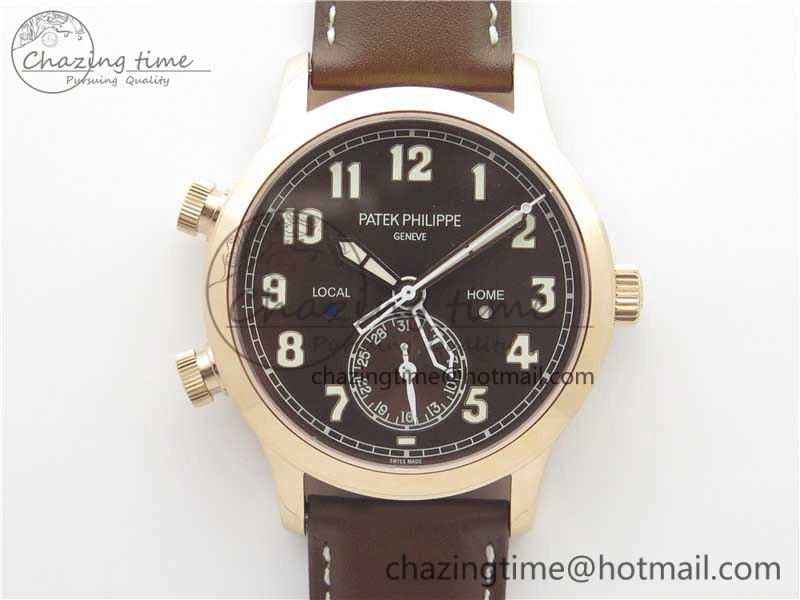 Calatrava 5524R Pilot Travel Time RG GRF Brown Dial on Brown Leather Strap MIYOTA Sleek 7155