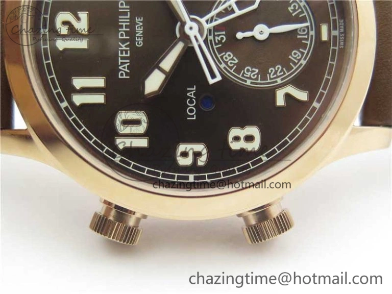 Calatrava 5524R Pilot Travel Time RG GRF Brown Dial on Brown Leather Strap MIYOTA Sleek 7155