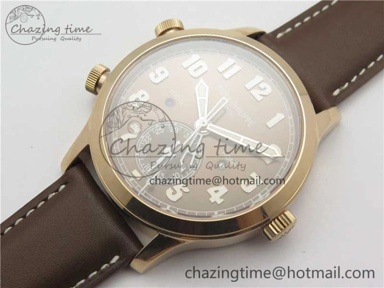 Calatrava 5524R Pilot Travel Time RG GRF Brown Dial on Brown Leather Strap MIYOTA Sleek 7155