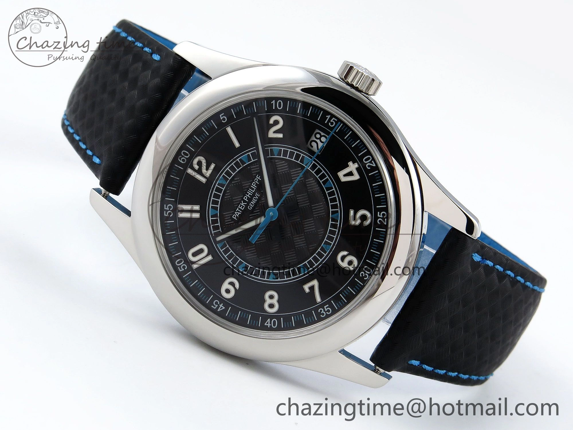 Reliable Calatrava 6007G SS PPF 1:1 Best Edition Black Blue Dial on Black Leather Strap 330CS 8741
