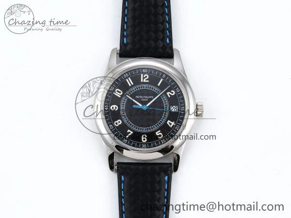 Reliable Calatrava 6007G SS PPF 1:1 Best Edition Black Blue Dial on Black Leather Strap 330CS 8741