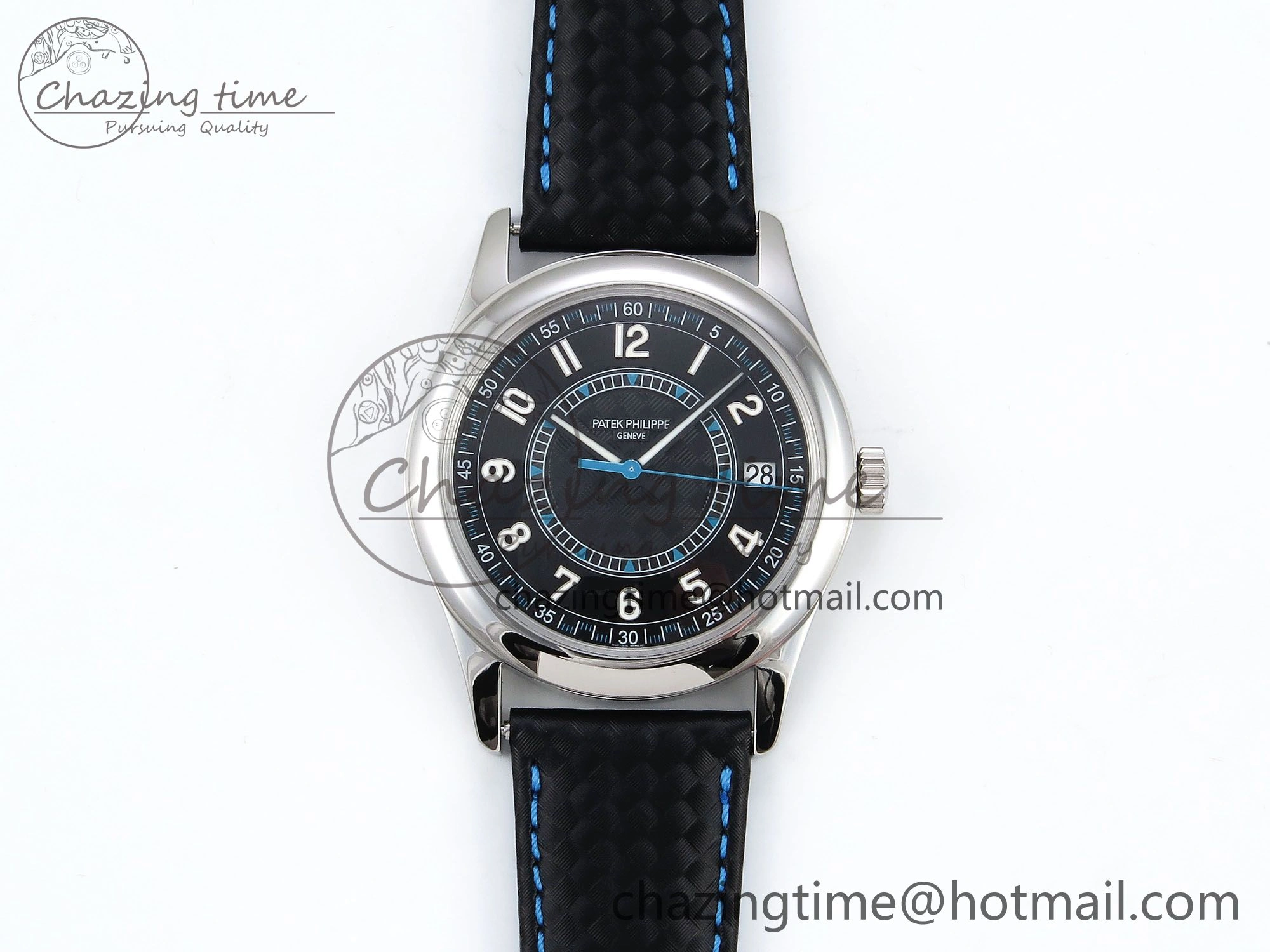 Reliable Calatrava 6007G SS PPF 1:1 Best Edition Black Blue Dial on Black Leather Strap 330CS 8741