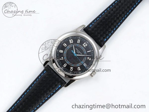 Reliable Calatrava 6007G SS PPF 1:1 Best Edition Black Blue Dial on Black Leather Strap 330CS 8741