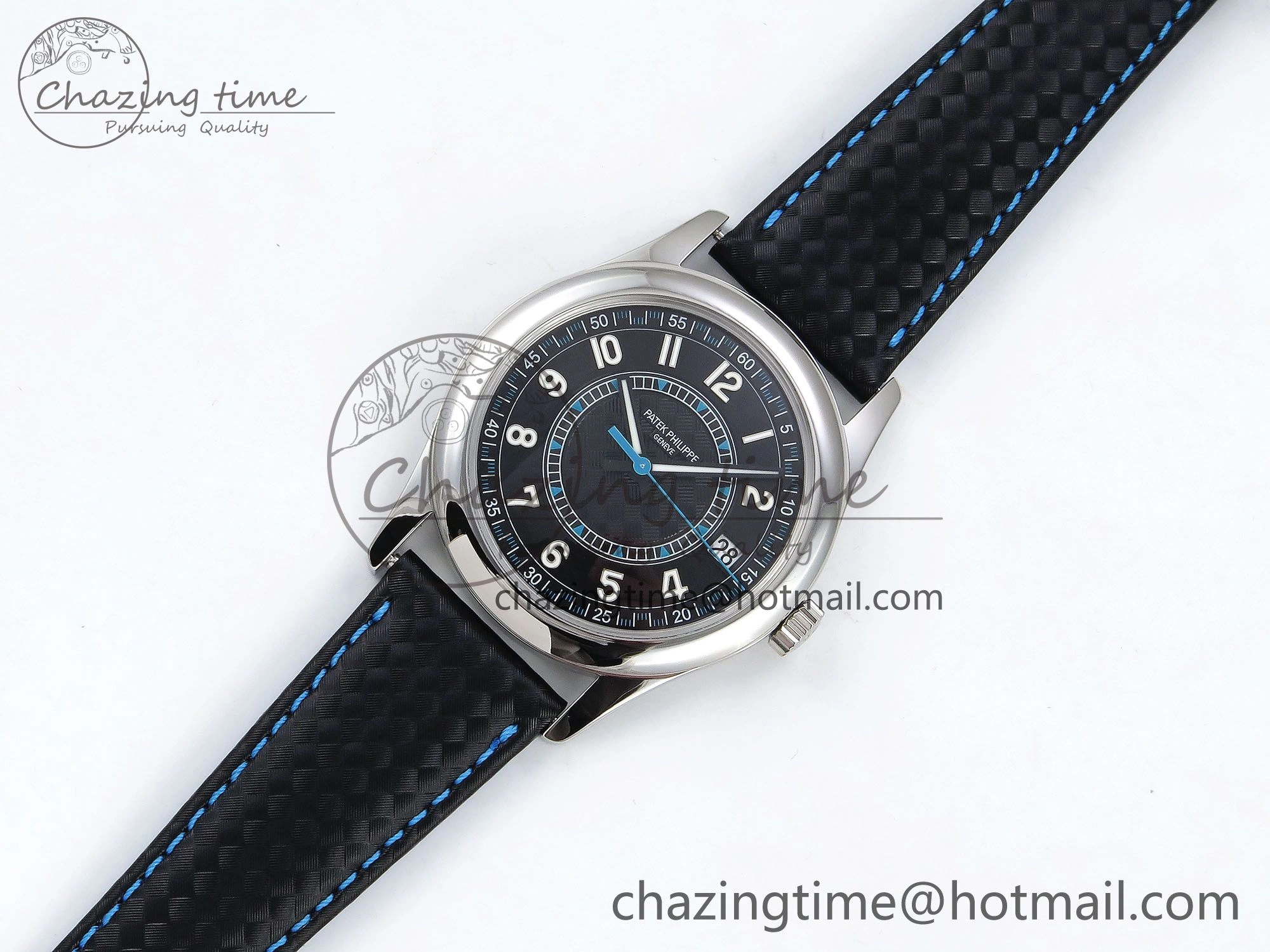Reliable Calatrava 6007G SS PPF 1:1 Best Edition Black Blue Dial on Black Leather Strap 330CS 8741