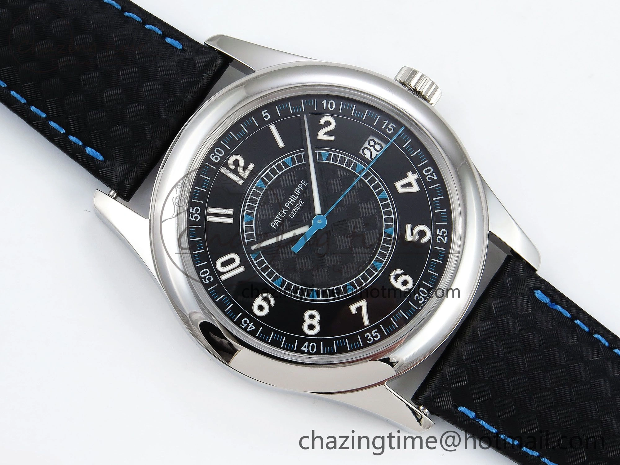 Reliable Calatrava 6007G SS PPF 1:1 Best Edition Black Blue Dial on Black Leather Strap 330CS 8741