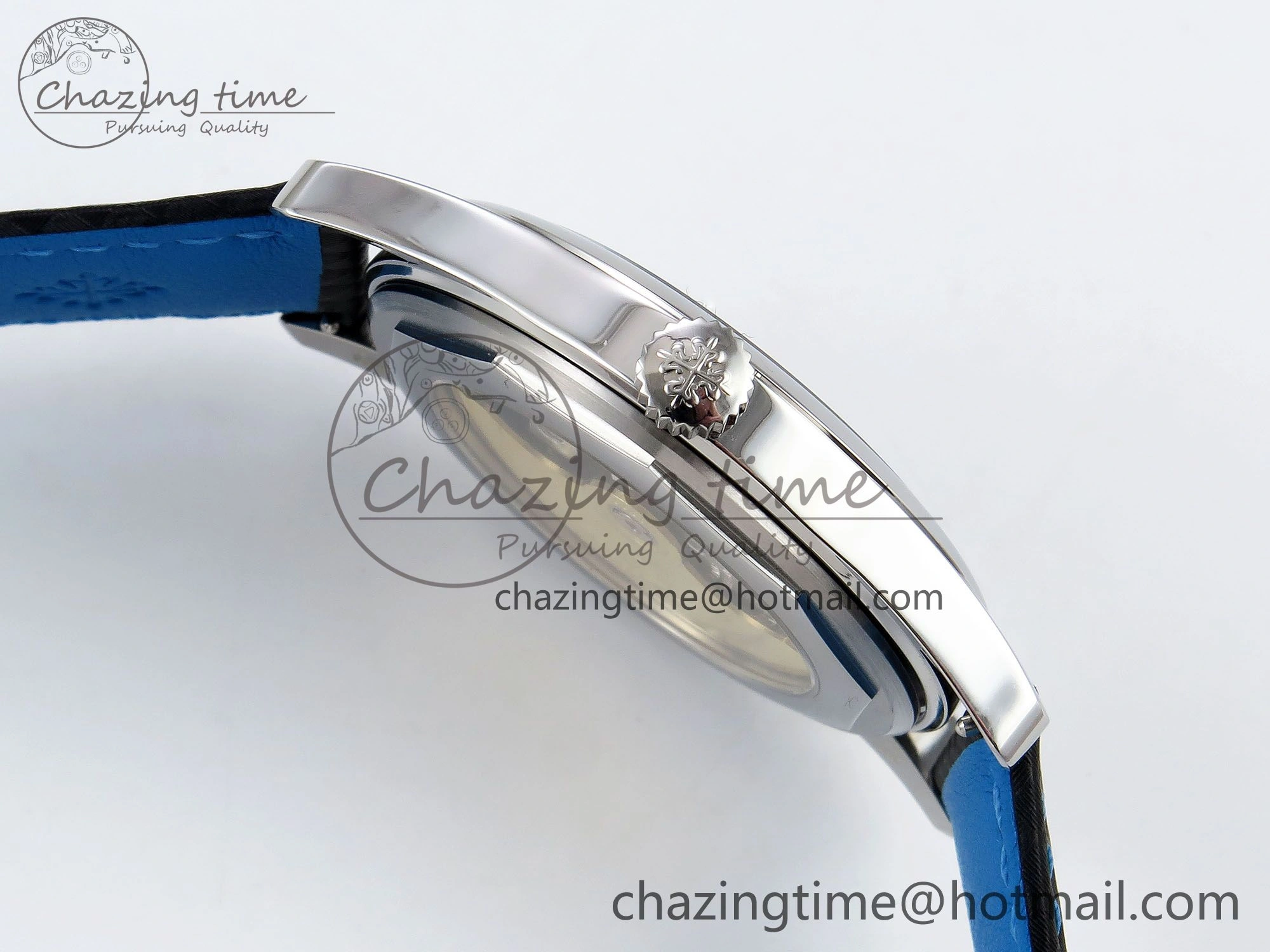 Reliable Calatrava 6007G SS PPF 1:1 Best Edition Black Blue Dial on Black Leather Strap 330CS 8741