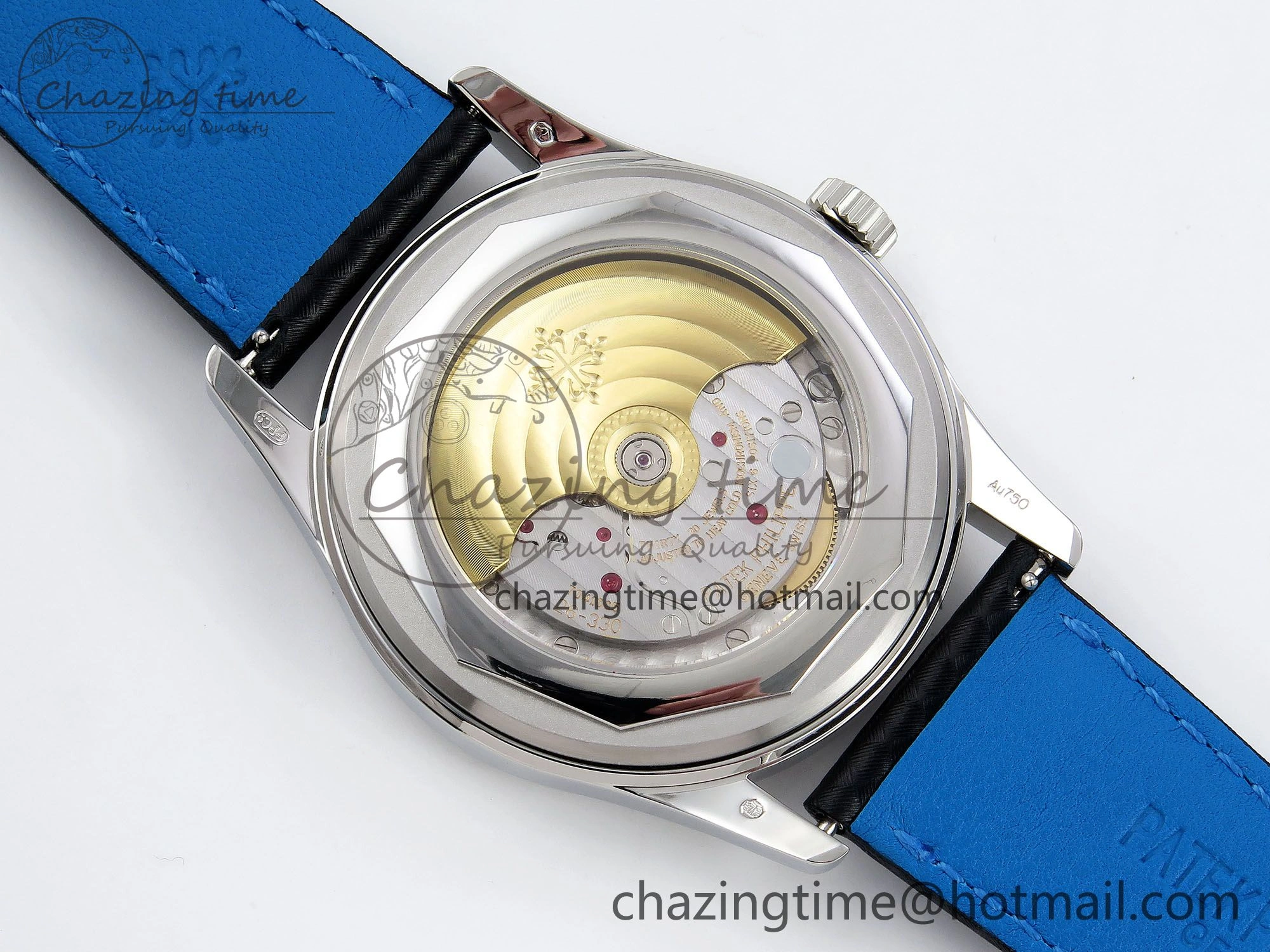 Reliable Calatrava 6007G SS PPF 1:1 Best Edition Black Blue Dial on Black Leather Strap 330CS 8741