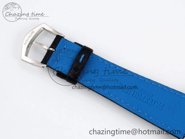 Reliable Calatrava 6007G SS PPF 1:1 Best Edition Black Blue Dial on Black Leather Strap 330CS 8741