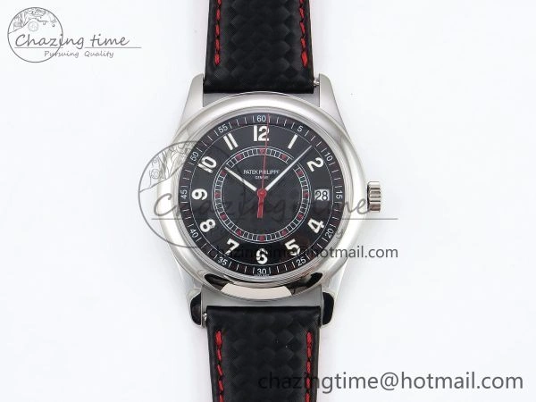 Calatrava 6007G SS PPF 1:1 Best Edition Black Red Dial on Black Leather Strap 330CS Modern 8740
