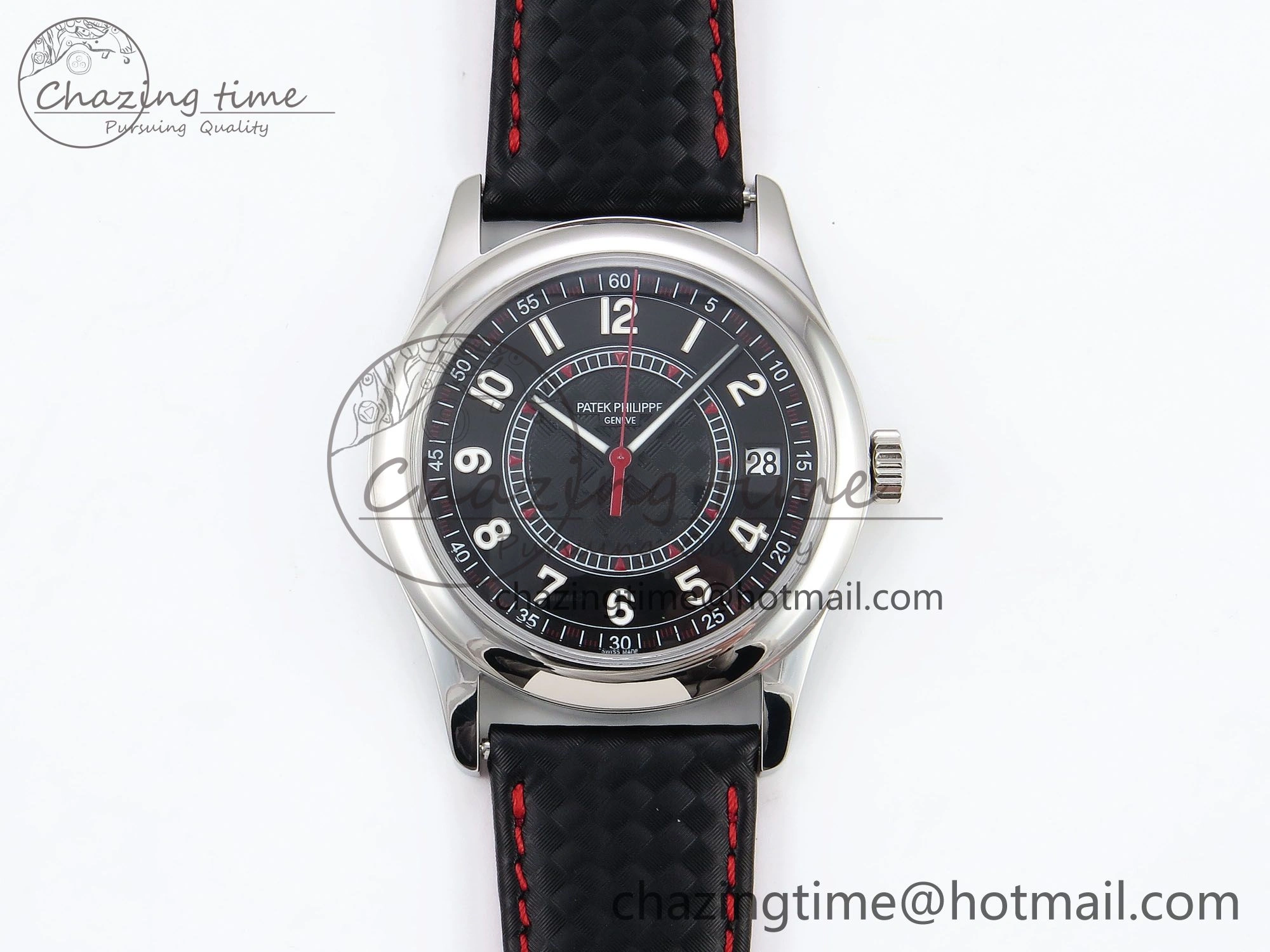 Calatrava 6007G SS PPF 1:1 Best Edition Black Red Dial on Black Leather Strap 330CS Modern 8740