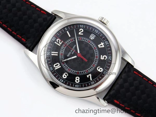 Calatrava 6007G SS PPF 1:1 Best Edition Black Red Dial on Black Leather Strap 330CS Modern 8740