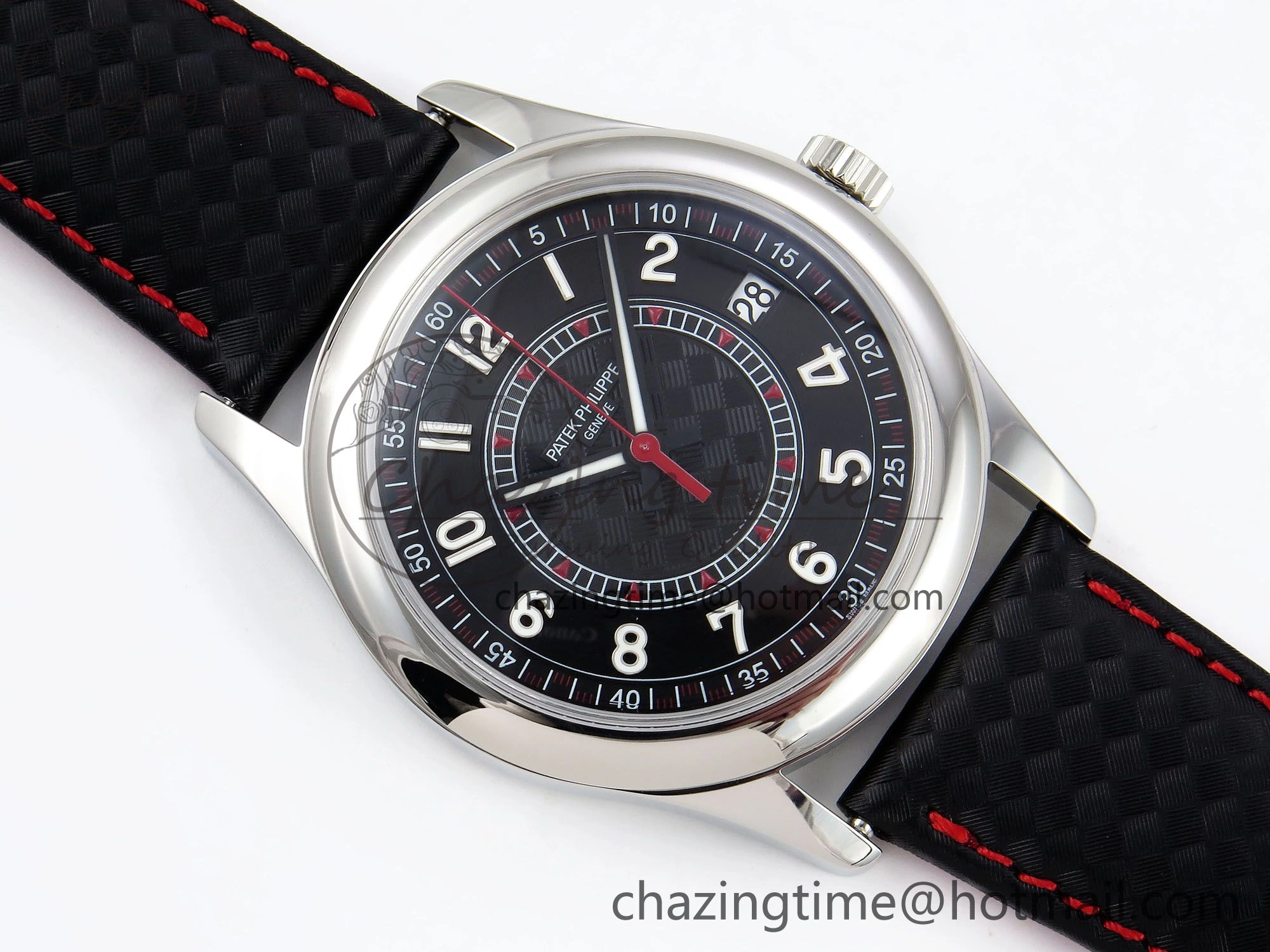 Calatrava 6007G SS PPF 1:1 Best Edition Black Red Dial on Black Leather Strap 330CS Modern 8740