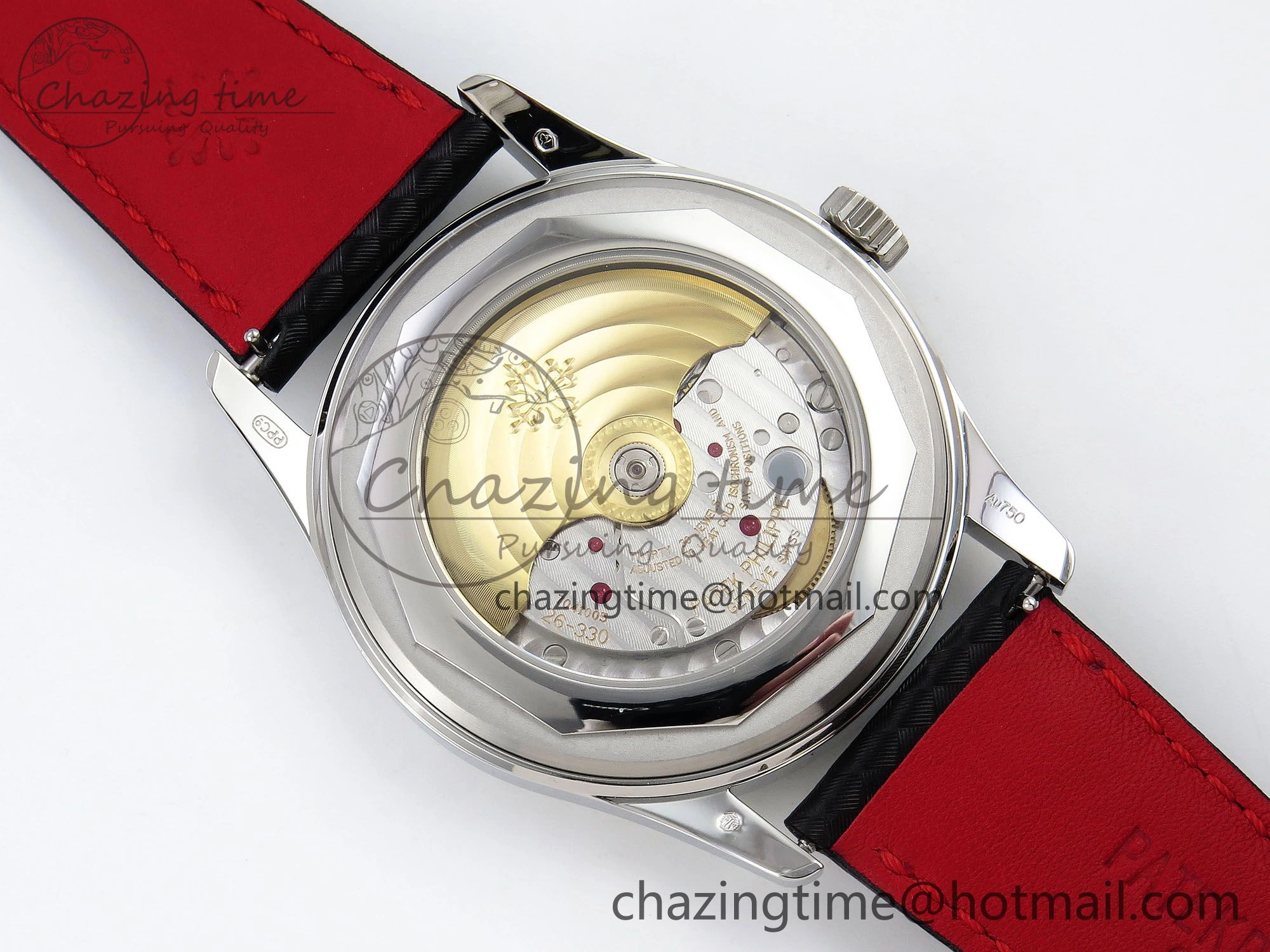 Calatrava 6007G SS PPF 1:1 Best Edition Black Red Dial on Black Leather Strap 330CS Modern 8740