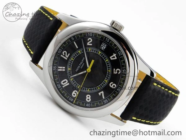 Calatrava 6007G SS PPF 1:1 Best Edition Black Yellow Dial on Black Leather Strap 330CS Fashionable 8738