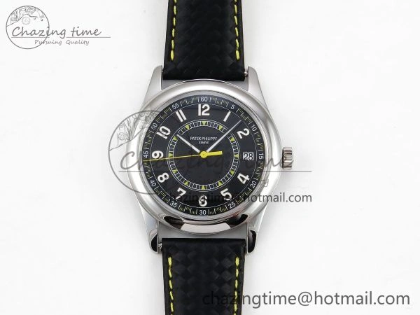 Calatrava 6007G SS PPF 1:1 Best Edition Black Yellow Dial on Black Leather Strap 330CS Fashionable 8738