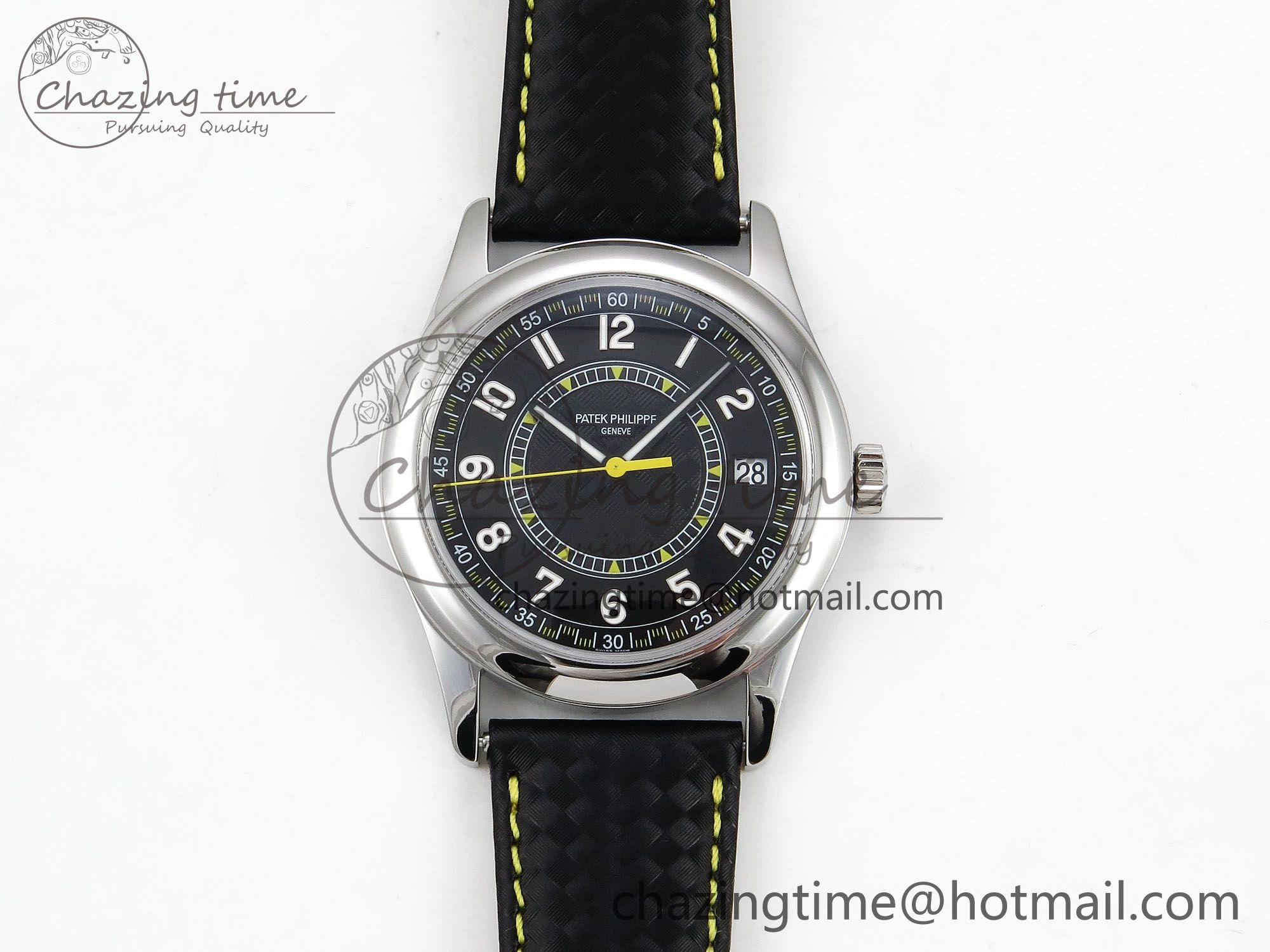 Calatrava 6007G SS PPF 1:1 Best Edition Black Yellow Dial on Black Leather Strap 330CS Fashionable 8738