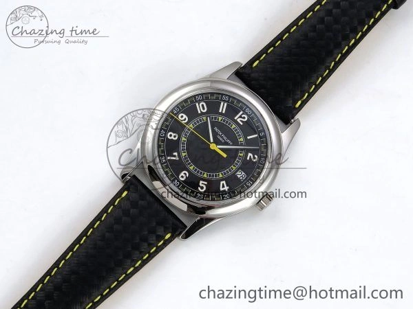 Calatrava 6007G SS PPF 1:1 Best Edition Black Yellow Dial on Black Leather Strap 330CS Fashionable 8738