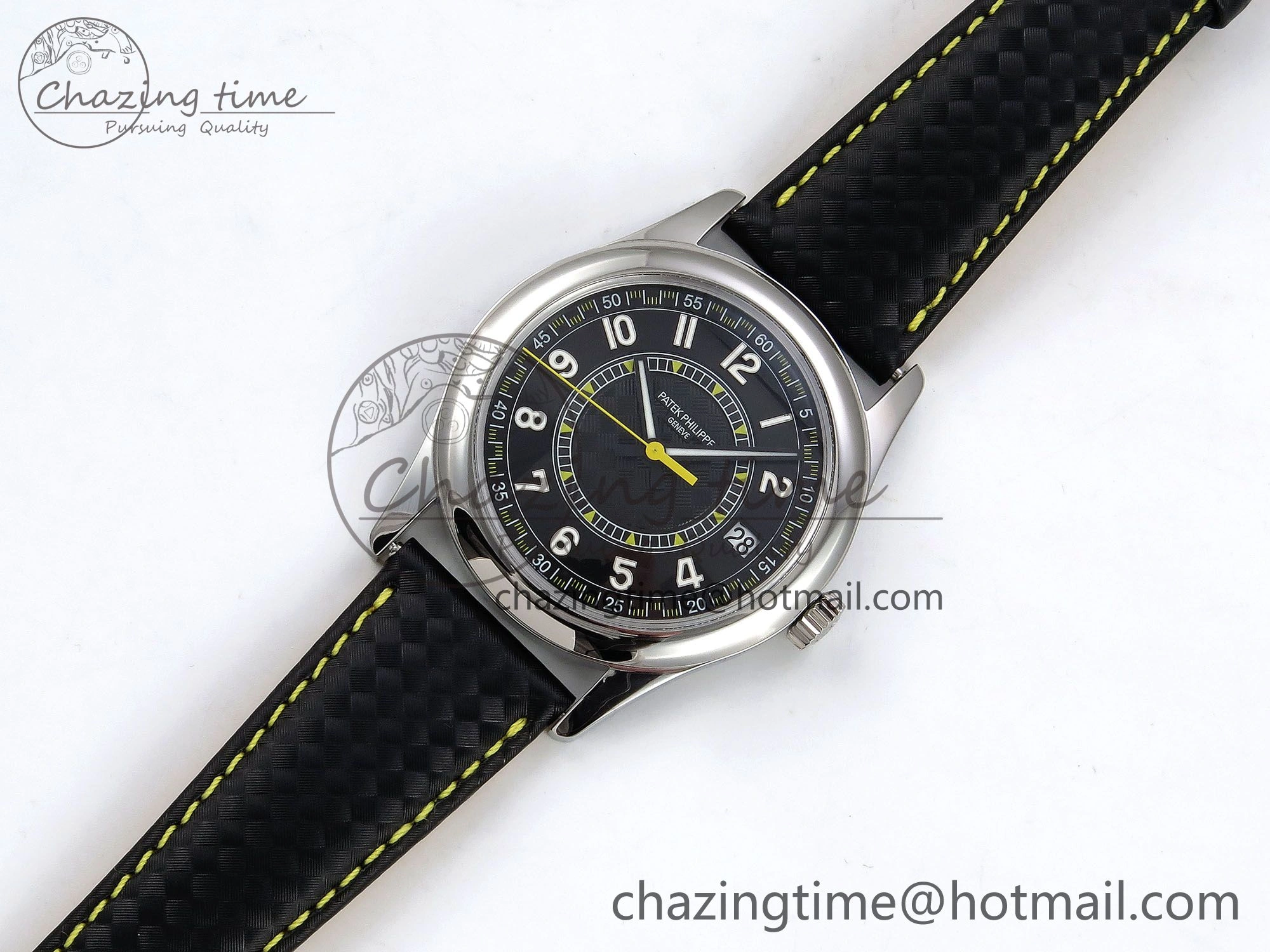 Calatrava 6007G SS PPF 1:1 Best Edition Black Yellow Dial on Black Leather Strap 330CS Fashionable 8738