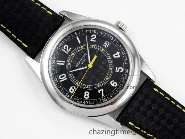 Calatrava 6007G SS PPF 1:1 Best Edition Black Yellow Dial on Black Leather Strap 330CS Fashionable 8738