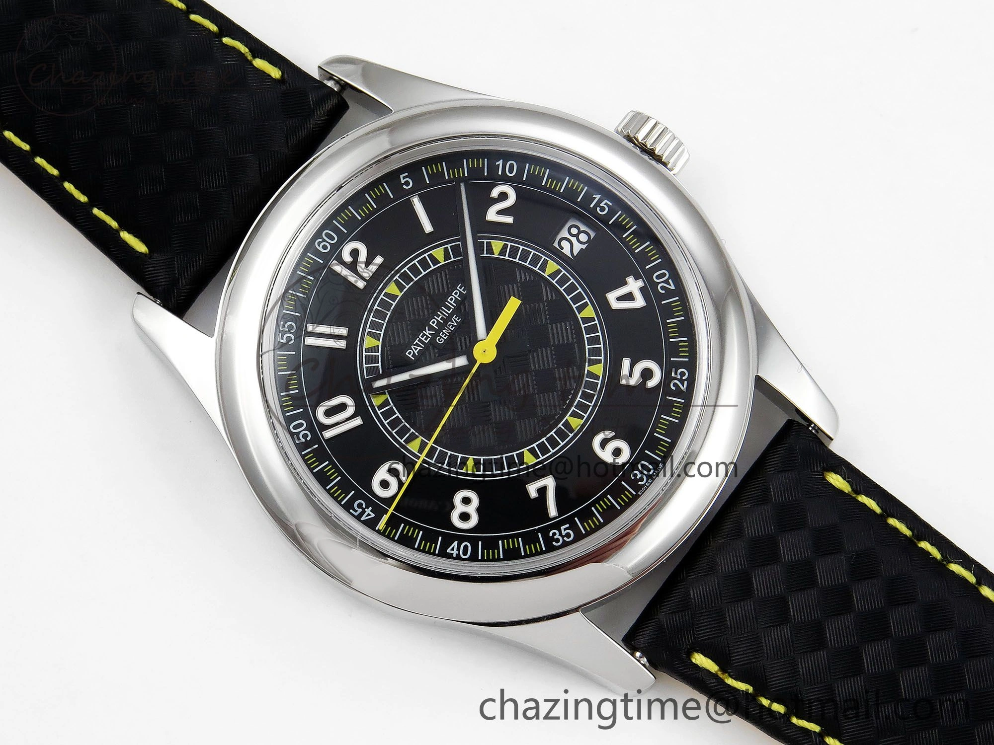 Calatrava 6007G SS PPF 1:1 Best Edition Black Yellow Dial on Black Leather Strap 330CS Fashionable 8738