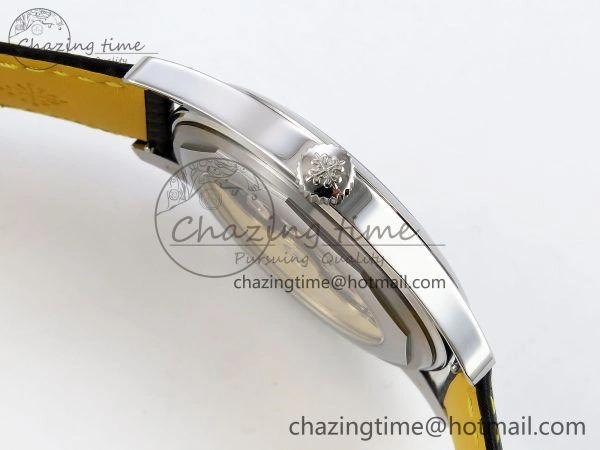Calatrava 6007G SS PPF 1:1 Best Edition Black Yellow Dial on Black Leather Strap 330CS Fashionable 8738