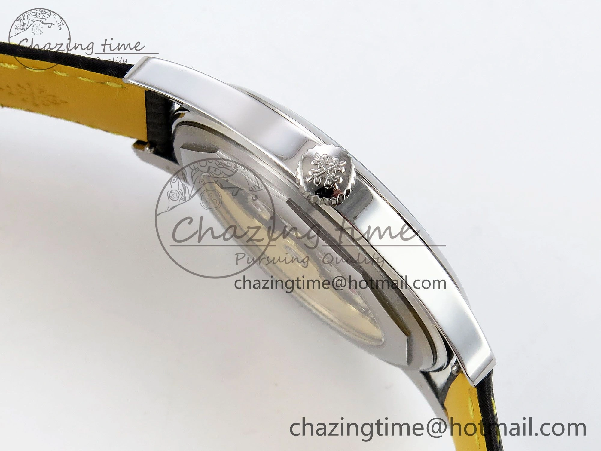 Calatrava 6007G SS PPF 1:1 Best Edition Black Yellow Dial on Black Leather Strap 330CS Fashionable 8738