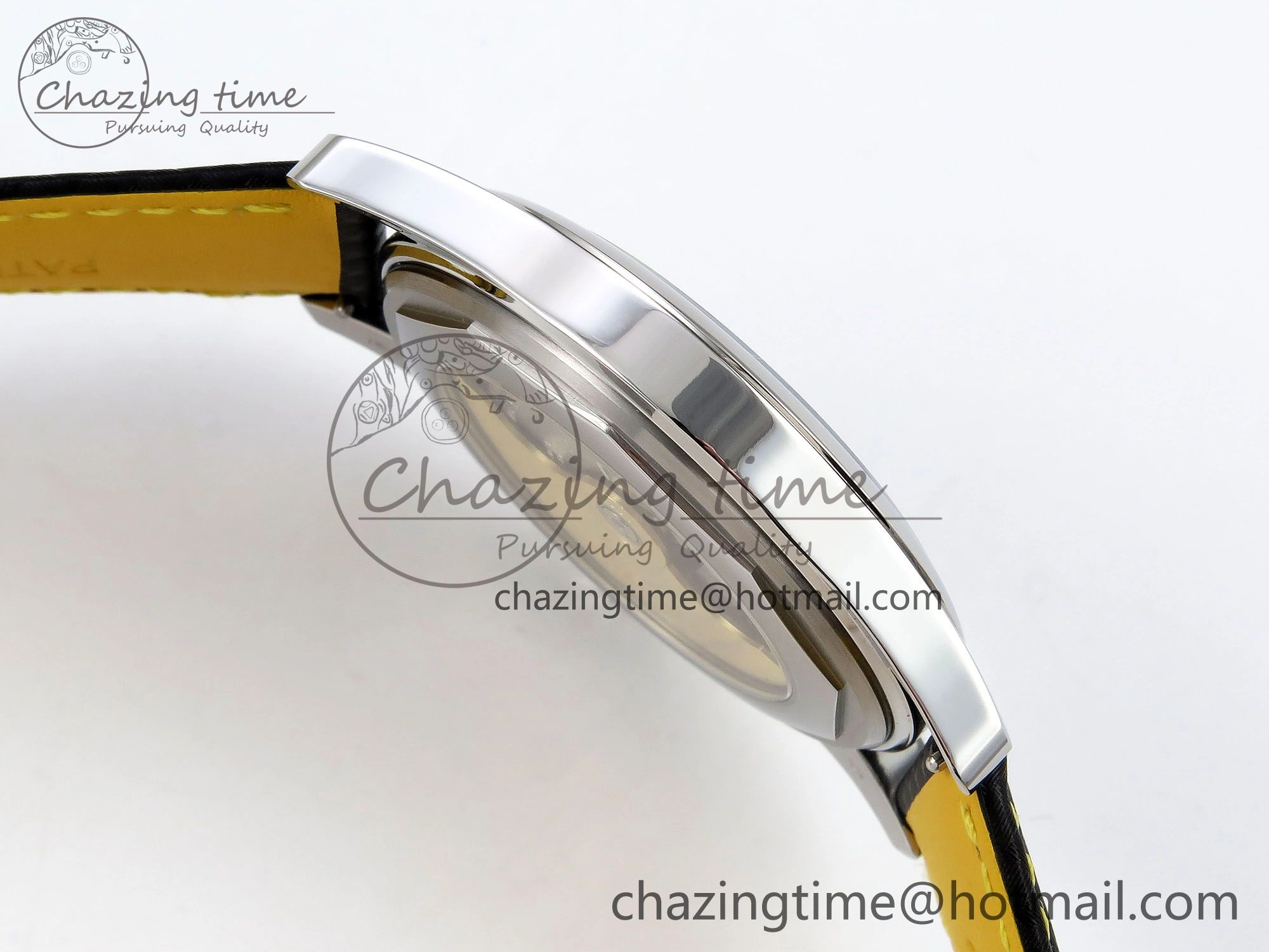 Calatrava 6007G SS PPF 1:1 Best Edition Black Yellow Dial on Black Leather Strap 330CS Fashionable 8738