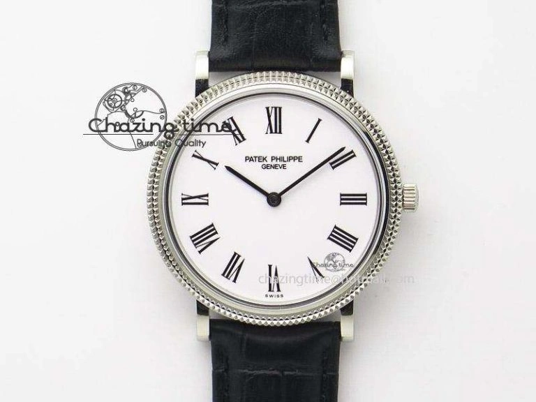 UrbanStyle Calatrava Automatic SS SF Best Edition White Dial on Black Leather Strap A240(Micro-Rotor) 9109