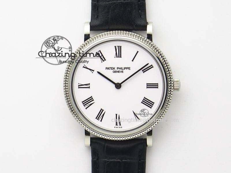 UrbanStyle Calatrava Automatic SS SF Best Edition White Dial on Black Leather Strap A240(Micro-Rotor) 9109