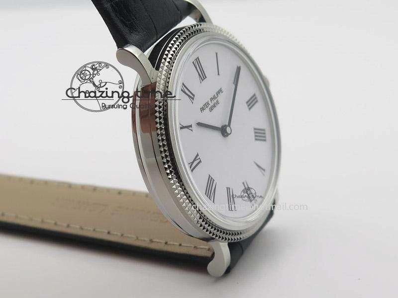 UrbanStyle Calatrava Automatic SS SF Best Edition White Dial on Black Leather Strap A240(Micro-Rotor) 9109