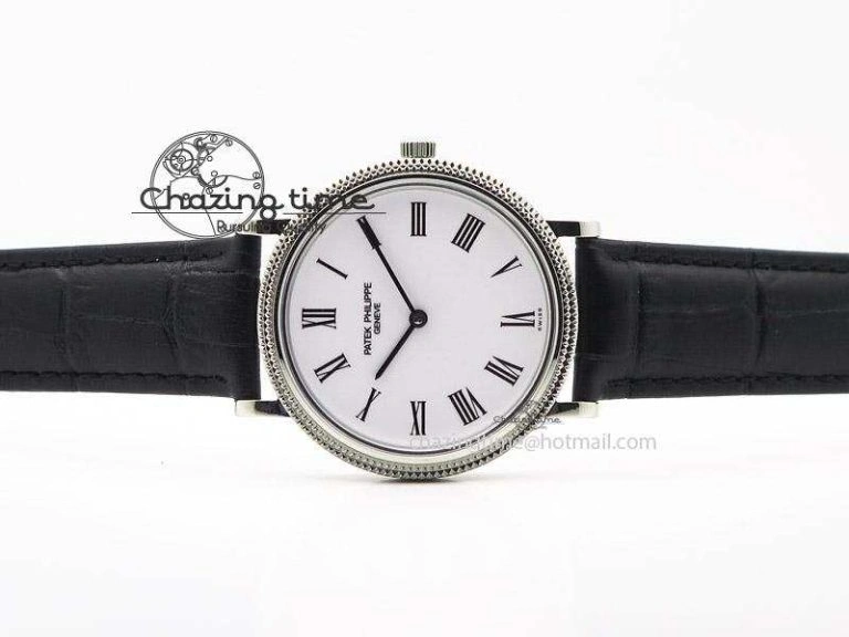 UrbanStyle Calatrava Automatic SS SF Best Edition White Dial on Black Leather Strap A240(Micro-Rotor) 9109