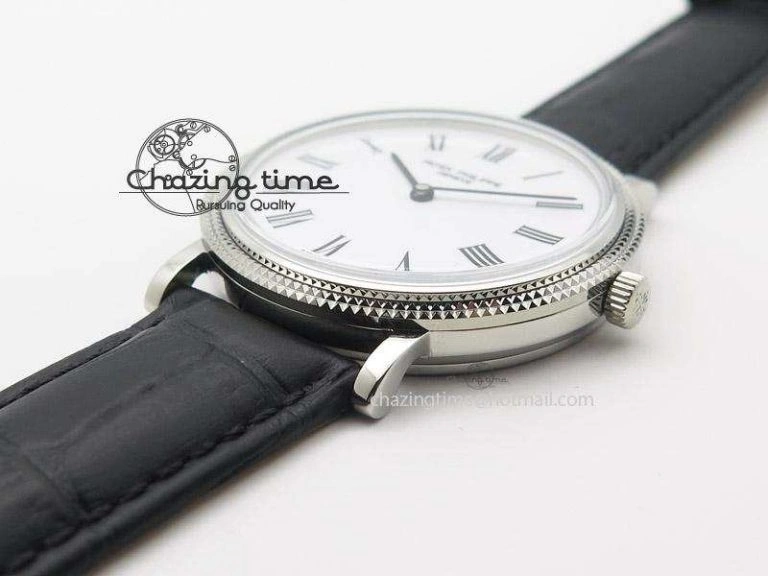 UrbanStyle Calatrava Automatic SS SF Best Edition White Dial on Black Leather Strap A240(Micro-Rotor) 9109