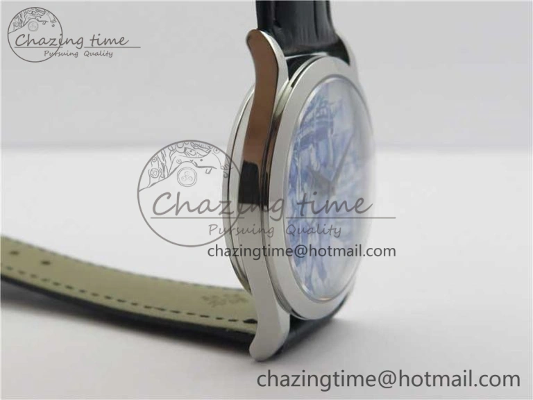 Calatrava Azulejos SS 5089G-61 FL Enamel Dial on Black Leather Strap WrinkleFree 8964