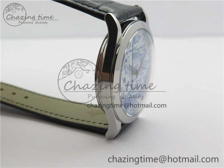 Calatrava Azulejos SS 5089G-62 FL Enamel Dial on Black Leather Strap OdorResistant 8961