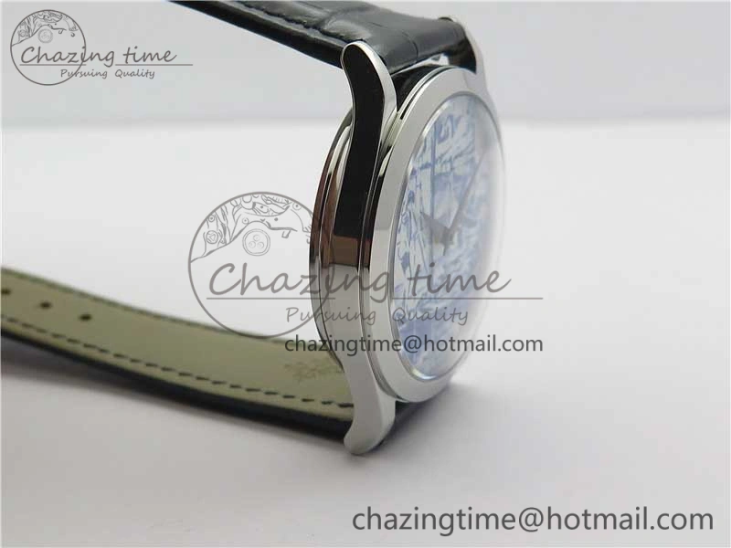 Calatrava Azulejos SS 5089G-62 FL Enamel Dial on Black Leather Strap OdorResistant 8961