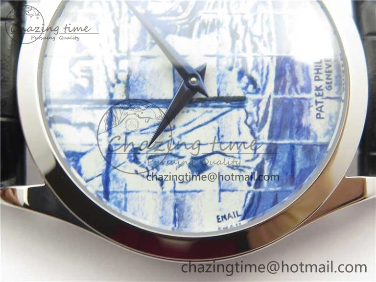 Calatrava Azulejos SS 5089G-62 FL Enamel Dial on Black Leather Strap OdorResistant 8961