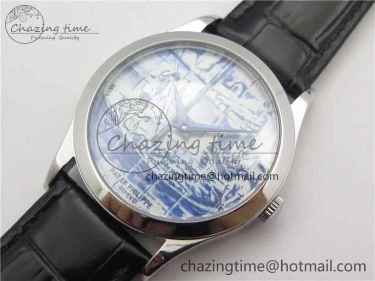 Calatrava Azulejos SS 5089G-62 FL Enamel Dial on Black Leather Strap OdorResistant 8961