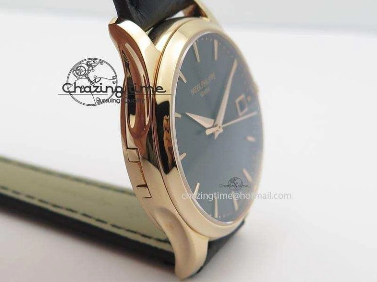 Calatrava Officer RG Bp Maker Best Edition Black Dial On Black Leather Strap MIYOTA SmartChoice 9092